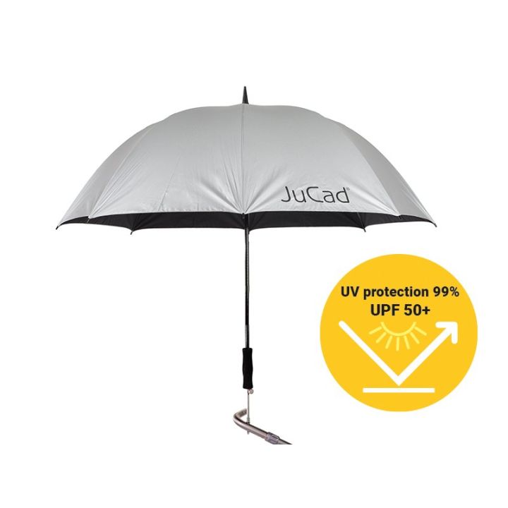 Jucad Telescoop-golfparaplu met paraplustift – Zilver (UV-bescherming 99% / Upf 50+)