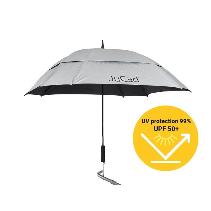 Jucad Telescoop-golfparaplu Windproof met paraplustift – Zilver (UV-bescherming 99% / Upf 50+)