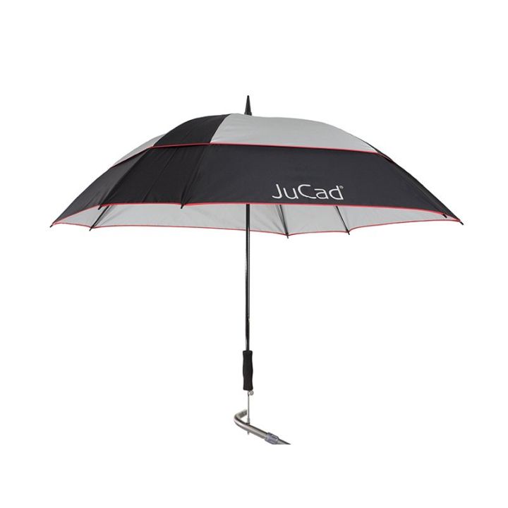 Jucad Telescoop-golfparaplu Windproof met paraplustift – Zwart/zilver/rood