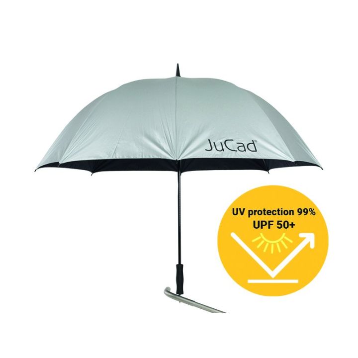 Jucad Golfparaplu automatisch met paraplustift – Zilver (UV-bescherming 99% / Upf 50+)
