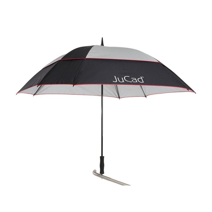 Jucad Golfparaplu Windproof met paraplustift – Zwart/zilver/rood