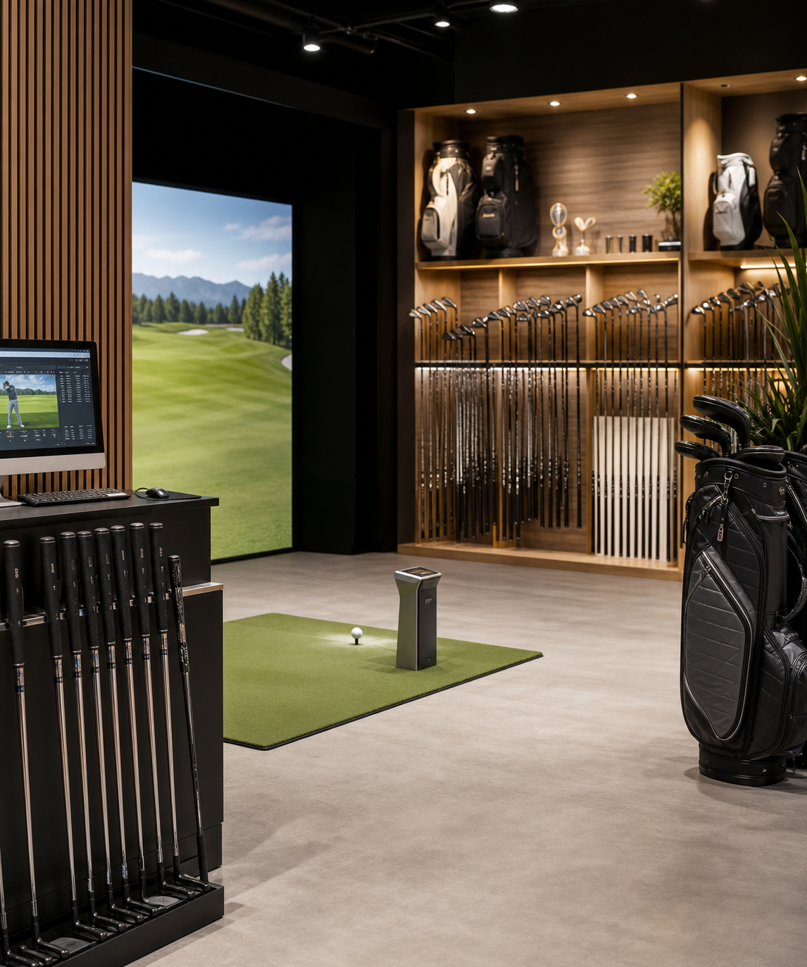 Golfwinkel met fittingruimte en grote voorraad golfclubs